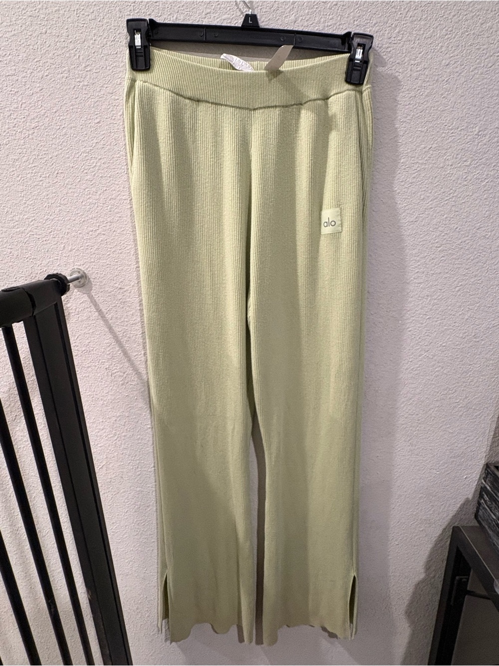 Alo Yoga Knit High-Waist Salana Wide Leg Pant in the Iced Green Tea